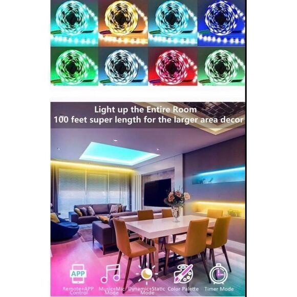 KEEP SMILE - NWT Sealed Box 100' Strip Lights/2 Rolls of 50' Each/Bluetooth - Picture 6 of 12